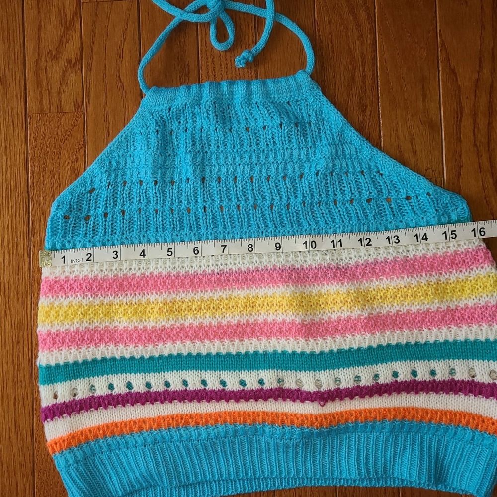 Blue Pink striped halter Polyester BoHo Festival SUmmer Fun and Sun Festival - Picture 6 of 9